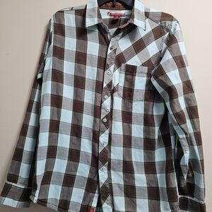 Raw Edge Men’s Plaid Button Down Shirt | Western Flannel Style | Medium